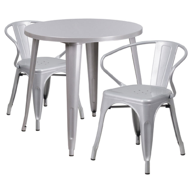 Flash Furniture CH-51090TH-2-18ARM-SIL-GG Table And Chair Set Includes (1) 30" Dia. X 29-1/2"H Table