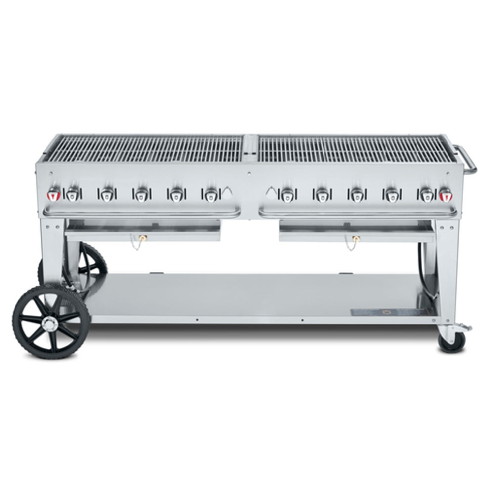 Crown Verity CV-MCB-72-SI 50/100 Mobile Outdoor Charbroiler LP Gas 70"x21" Grill Area