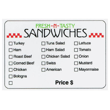 Hubert 47845 - Food Packaging Label, "Fresh-N-Tasty Sandwiches", 3" X 2"