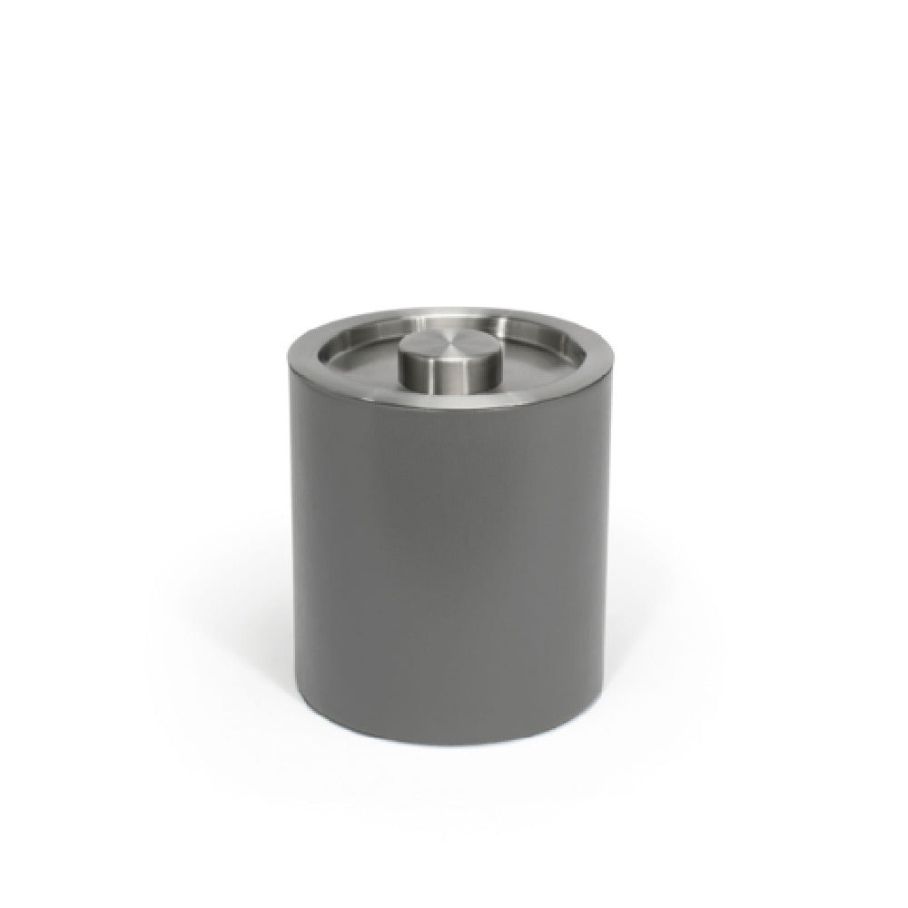 FOH RIB063GYL21 2qt Round London Ice Bucket Smoke With Brushed Stainless Lid