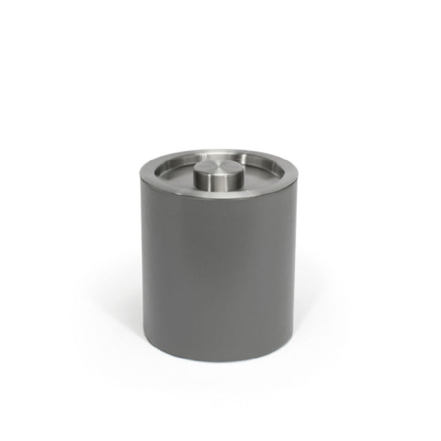 FOH RIB063GYL21 2qt Round London Ice Bucket Smoke With Brushed Stainless Lid