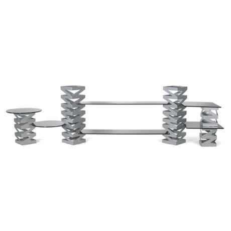 FOH BST005MUM28 Buffet Essentials Zig Zag Smoke Glass On Silver Includes One BRI007BCI28 22.5" Zig Zag Risers Set Of 2 Silver