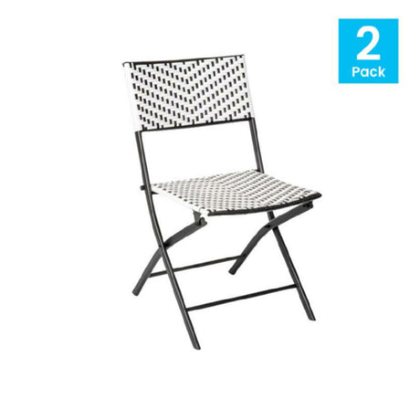 Flash Furniture 2-FV-FWA086-BLK-WHT-GG Rouen Set Of 2 Commercial Grade Foldable French Bistro Chairs