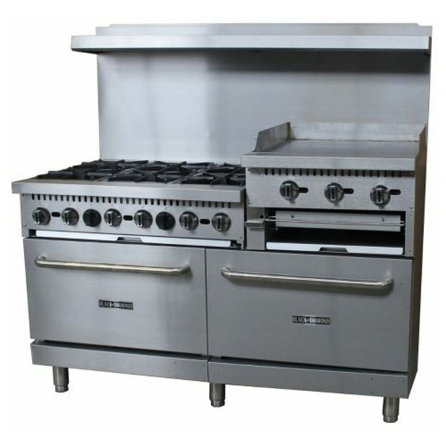 Empura Equipment EGR60-G24_NAT Empura Natural Gas 60" Wide Stainless Steel 6-Burner Gas Range With 24" 2-Burner Right Side Griddle And 2 Full Sized Standard Ovens 280000 BTU