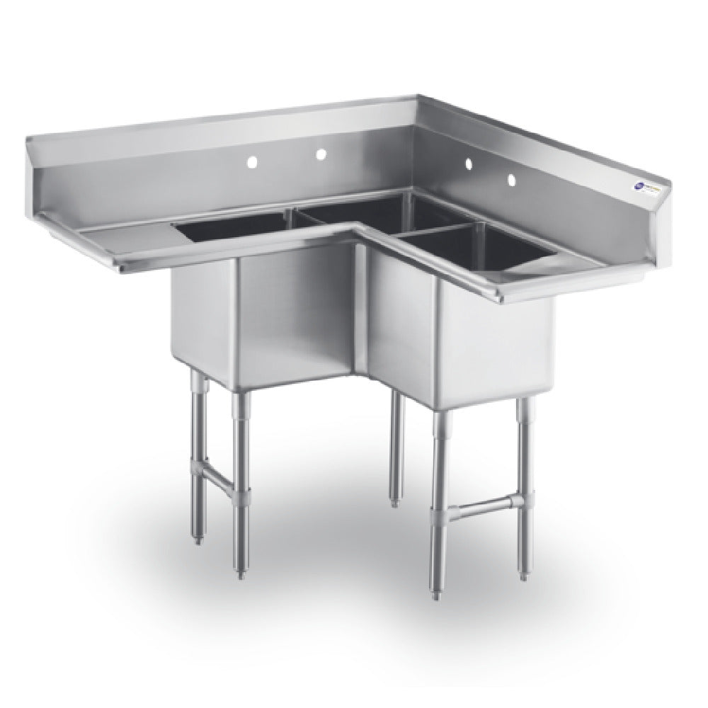 Steel Works Stainless SWCS3C141412-14LR-318 Corner Sink (19-1/2" X 44-1/2" + 19-1/2" X 44-1/2")" X 43-3/4"H