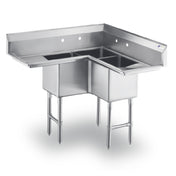 Steel Works Stainless SWCS3C141412-14LR-318 Corner Sink (19-1/2" X 44-1/2" + 19-1/2" X 44-1/2")" X 43-3/4"H