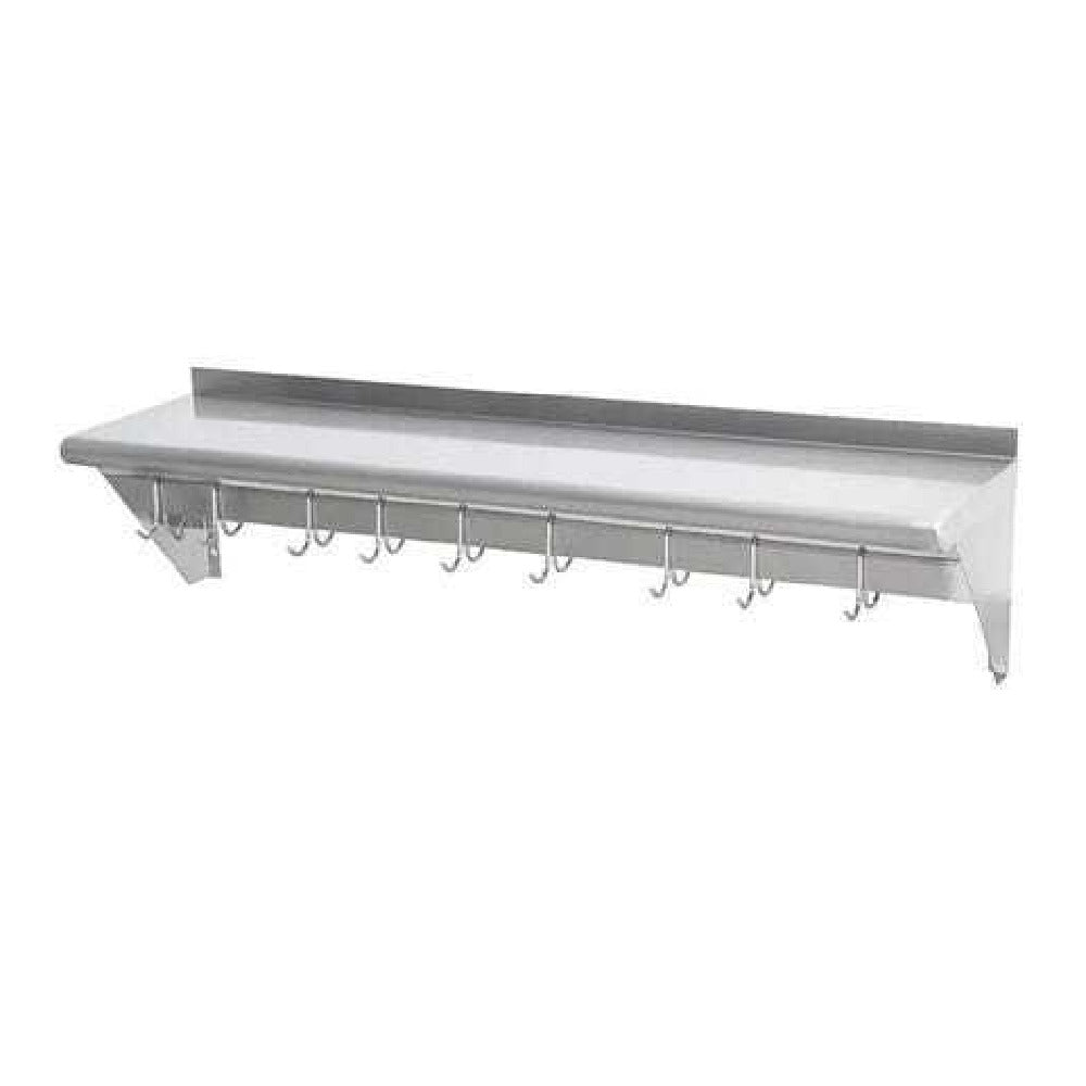 Hubert 13503 - CenPro Wall-Mounted Pot Rack With Shelf, 15" X 96", Stainless Steel