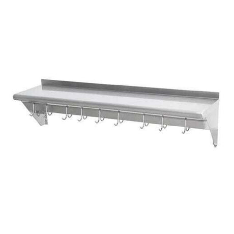 Hubert 13503 - CenPro Wall-Mounted Pot Rack With Shelf, 15" X 96", Stainless Steel