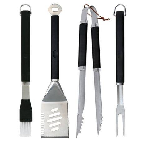 Chef Master 02466Y Mr. Bar-B-Q® Finger Grip BBQ Tool Set (4) Piece Includes: 4-in-1 Spatula