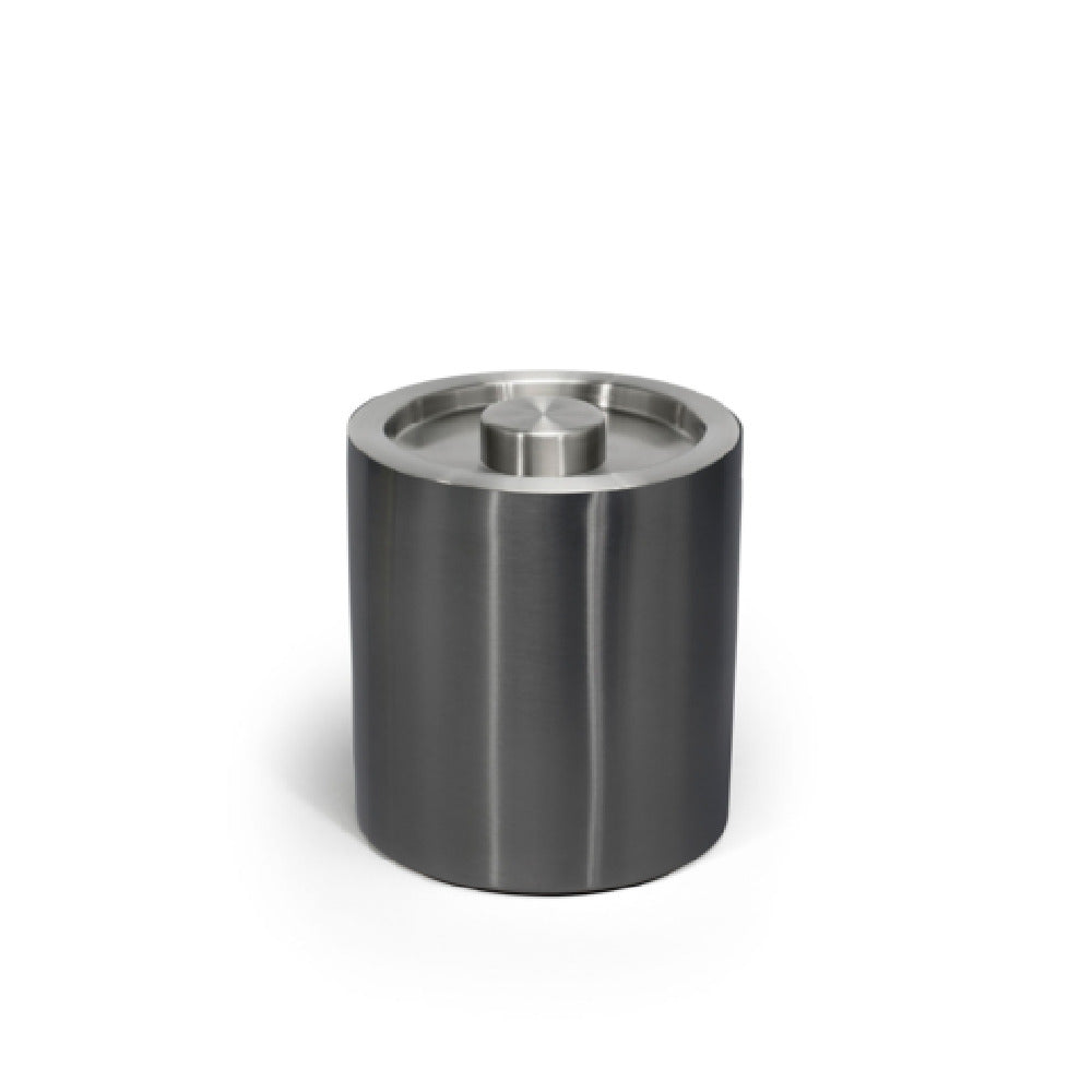 FOH RIB072BKS21 2qt Round Stainless Ice Bucket Matte Black With Brushed Stainless Lid Lid