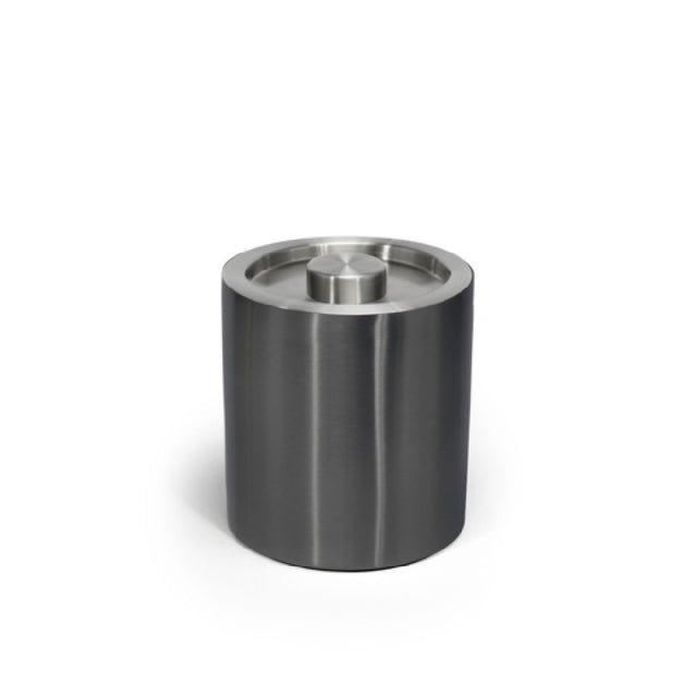 FOH RIB072BKS21 2qt Round Stainless Ice Bucket Matte Black With Brushed Stainless Lid Lid