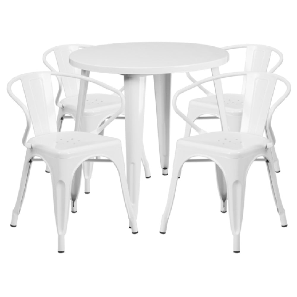 Flash Furniture CH-51090TH-4-18ARM-WH-GG Table And Chair Set Includes (1) 30" Dia. X 29-1/2"H Table