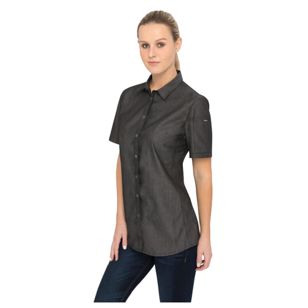 Chef Works SHC03WBLKXL Women's Detroit Shirt Short Sleeves Snap Front Closure