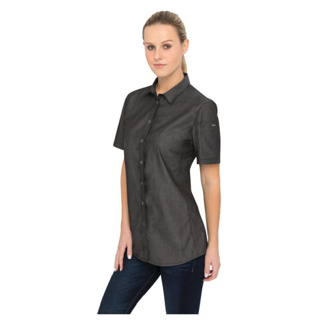 Chef Works SHC03W-BLK-XL Women's Detroit Shirt Short Sleeves Snap Front Closure