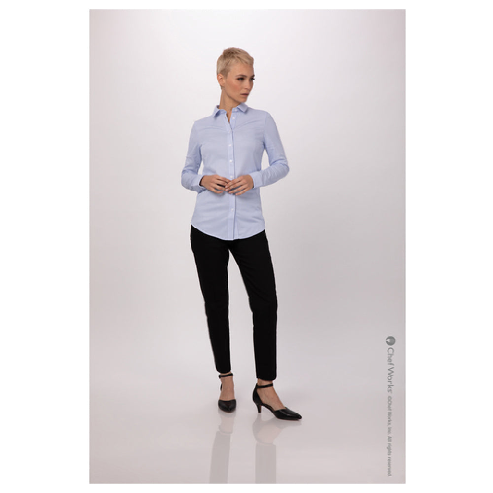 Chef Works SFC02WBLU3XL Women's Spiritoso Dress Shirt Long Sleeves Adjustable Button Cuffs