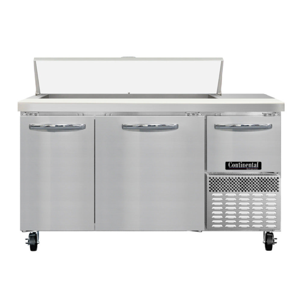 Continental Refrigerator RA60N12 Refrigerated Base Sandwich Unit 60"W 300 Series Stainless Steel Top With (12) 1/6 Size X 4" Deep Pans