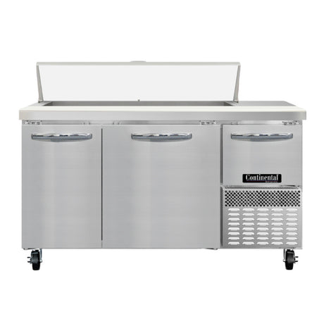 Continental Refrigerator RA60N12 Refrigerated Base Sandwich Unit 60"W 300 Series Stainless Steel Top With (12) 1/6 Size X 4" Deep Pans