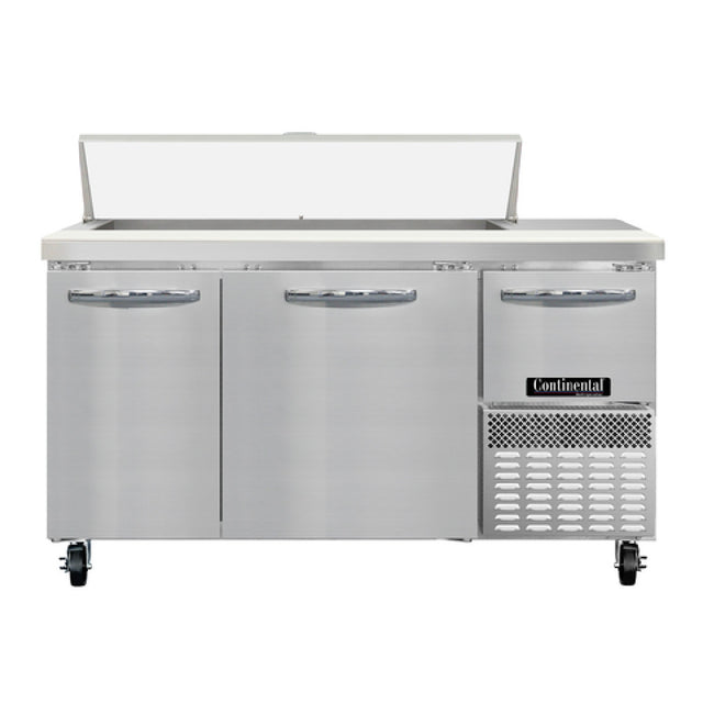 Continental Refrigerator RA60N12 Refrigerated Base Sandwich Unit 60"W 300 Series Stainless Steel Top With (12) 1/6 Size X 4" Deep Pans