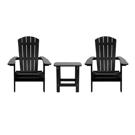 Flash Furniture JJ-C14505-2-T14001-BLK-GG Folding Adirondack Chairs With Side Table