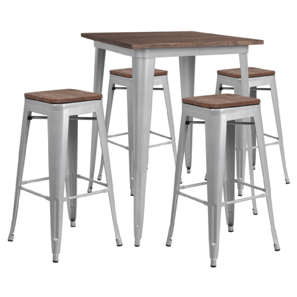 Flash Furniture CH-WD-TBCH-6-GG Table And Chair Set (1) 31-1/2" Square Table (4) Backless Stools