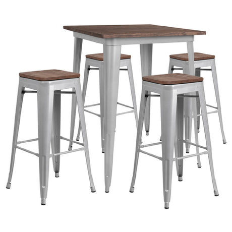 Flash Furniture CH-WD-TBCH-6-GG Table And Chair Set (1) 31-1/2" Square Table (4) Backless Stools