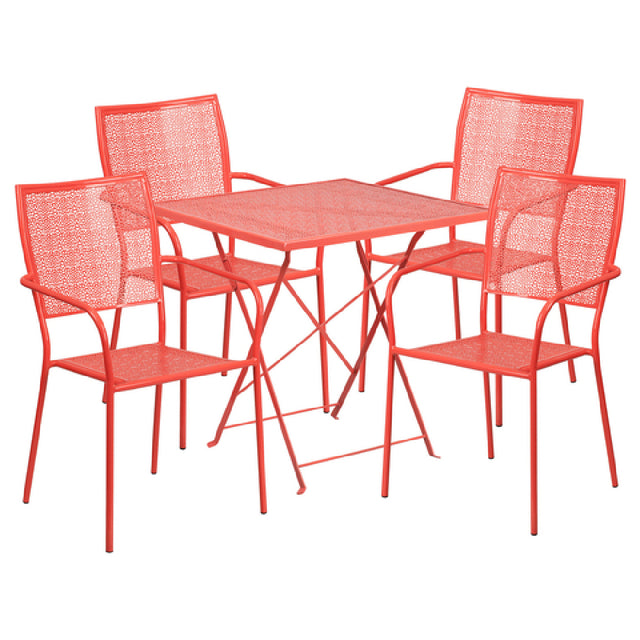 Flash Furniture CO-28SQF-02CHR4-RED-GG Patio Table Set Includes (1) Folding Table: 28"W X 28"D X 28-1/4"H