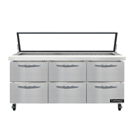 Continental Refrigerator SW72N30M-HGL-D Mighty Top Sandwich Unit With Hinged Glass Lid