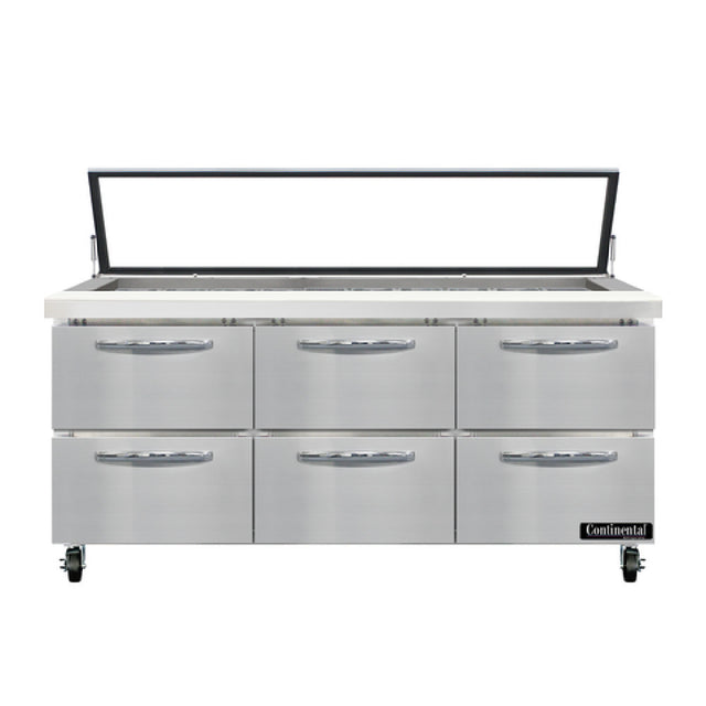 Continental Refrigerator SW72N30M-HGL-D Mighty Top Sandwich Unit With Hinged Glass Lid