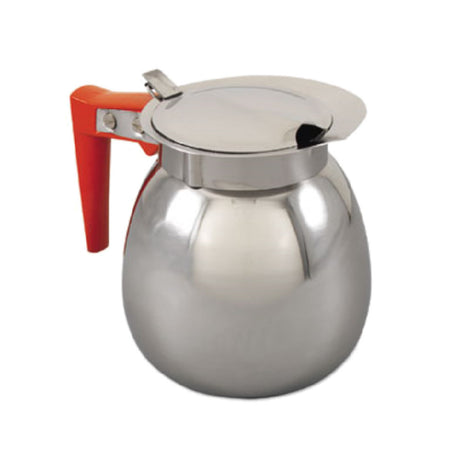 Alegacy Foodservice Products LC15O Coffee Decanter 64 Oz. Polished Stainless Steel With Orange Plastic Handle (decaf)