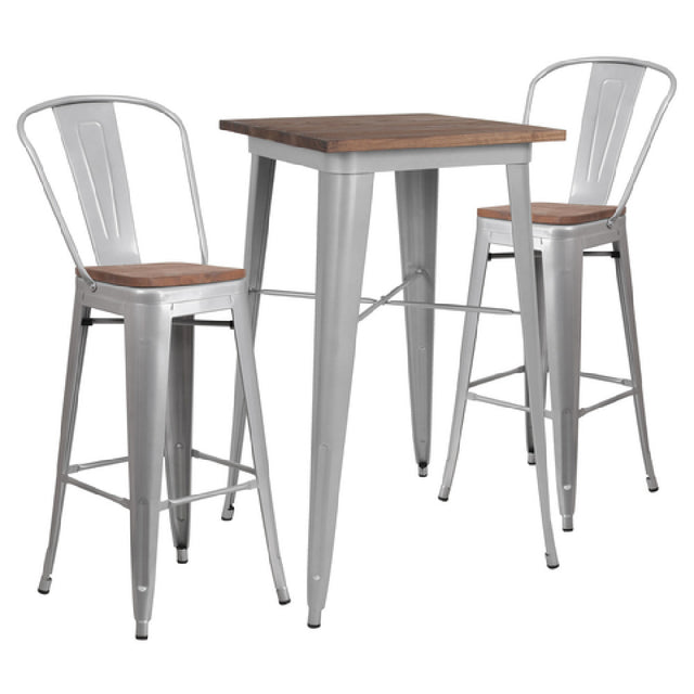 Flash Furniture CH-WD-TBCH-2-GG Table And Chair Set (1) 23-1/2" Square Table (2) Stools