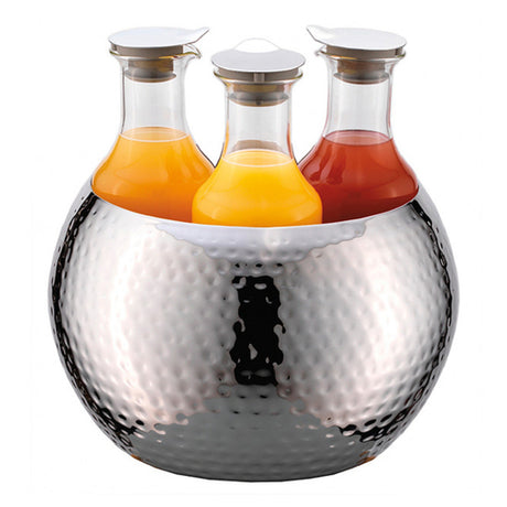 GET Enterprises ESC036E003 Frilich® Carafine Beverage Tub Set 12-3/5" Dia. X 12-9/10"H Includes: (3) 1.3 Qt. (1.2 Liter) Tritan Plastic Carafes With Stainless Steel Lids