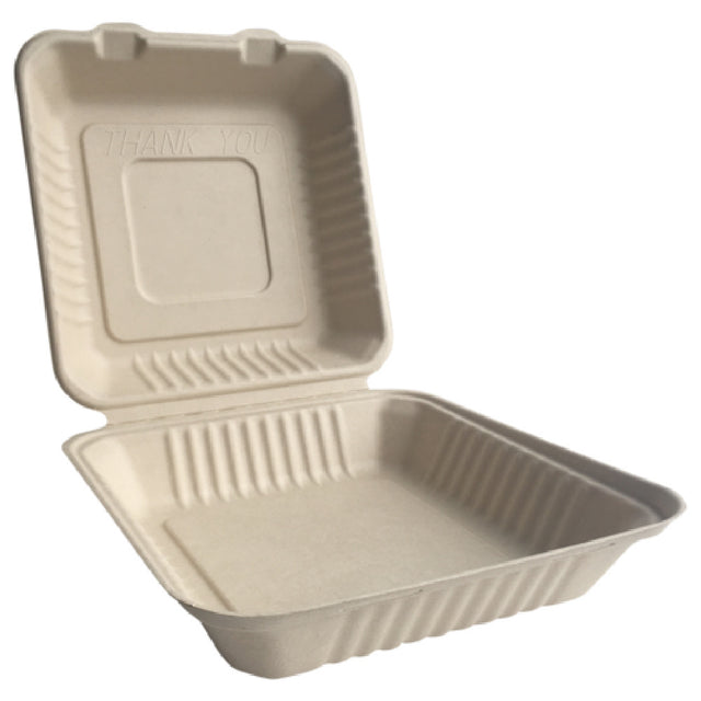 JMC Janitorial JMCBEFC99EB - ECO Hinged Clamshell Container, 9" X 9", Bamboo Fiber (200 Per Case)
