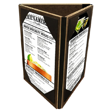 Menu Solutions HBTRI-B Table Tent Holds 5" X 7" Inserts Triple Panel