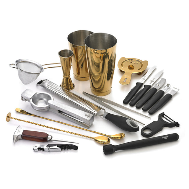 Mercer Culinary M37102GD Barfly® Deluxe Set 18-piece Includes: (1) Cocktail Shaker Set