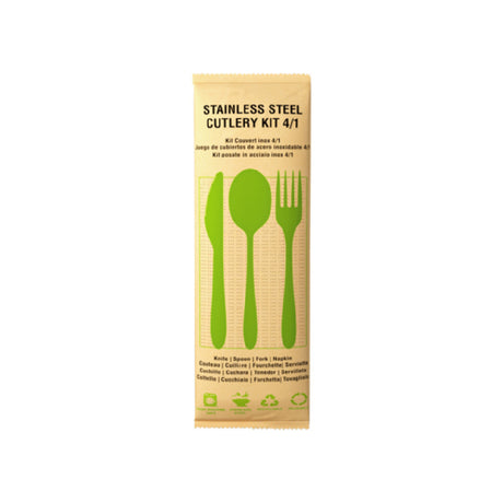 PacknWood 294KITINOX4 - Cutlery Kit With Paper Wrapped, 4/1,8-1/8", Stainless Steel