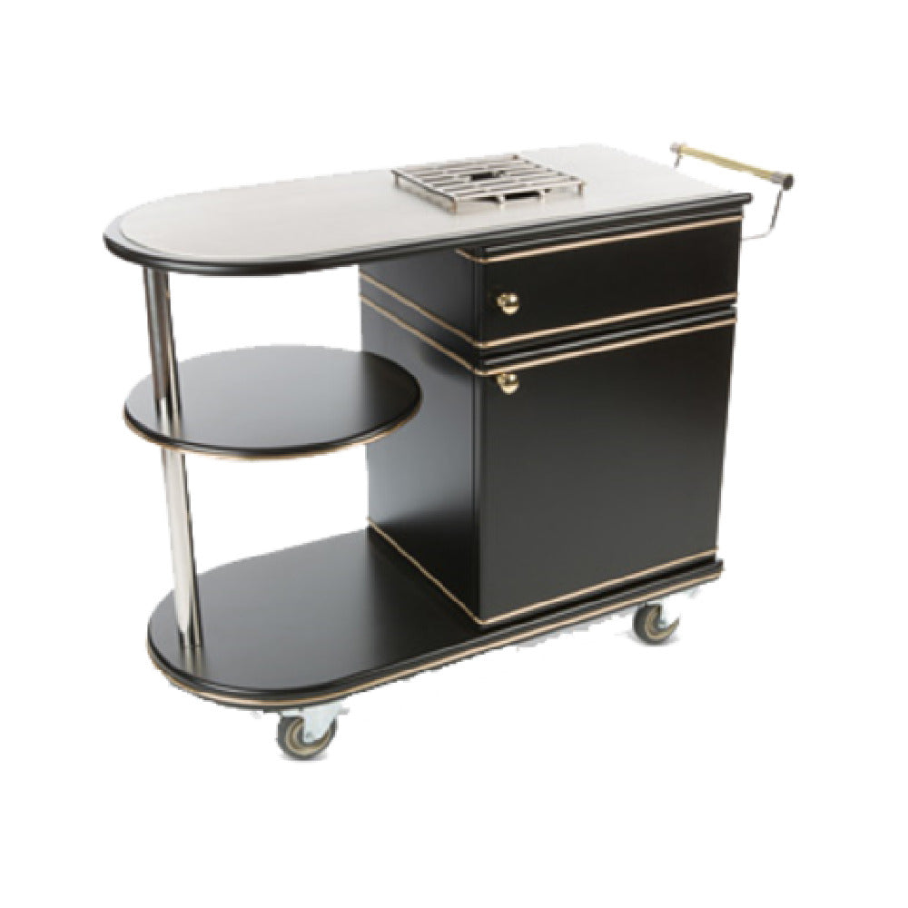 Bon Chef 50020 Flambe Deco Trolley 45-1/4" X 17-3/4" X 33-1/2" H All Wood Body/black Lacquer With Brass Trim Finish