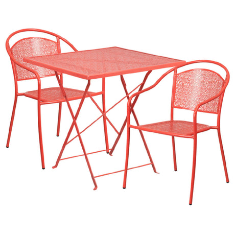 Flash Furniture CO-28SQF-03CHR2-RED-GG Patio Table Set Includes (1) Folding Table: 28"W X 28"D X 28-1/4"H