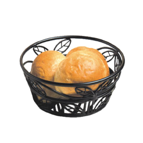 American Metalcraft BLLB81 Bread Basket 8" Dia. X 3"H Black Leaf Design