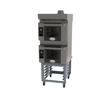 Cadco BLS-3HLD-2H Bakerlux™ LED Heavy-Duty Convection Oven Electric Double Stack Half Size With Stand & Ventless Hood