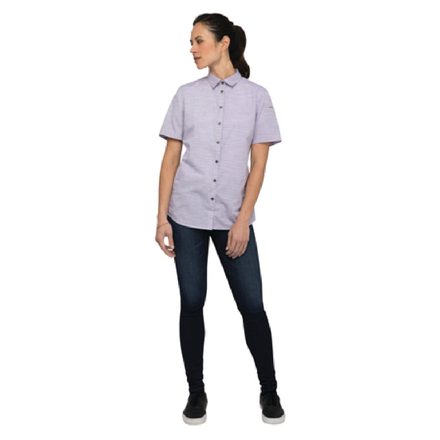 Chef Works SHC01WPURXS Women's Havana Shirt Short Sleeves Side Hem Detail