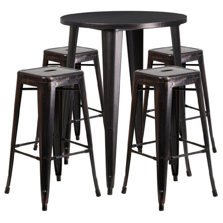 Flash Furniture CH-51090BH-4-30SQST-BQ-GG Table And Bar Stool Set Includes (1) 30" Dia. X 41"H Table