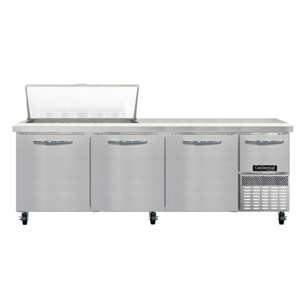 Continental Refrigerator RA93N18M Refrigerated Base Sandwich Unit 93"W 300 Series Stainless Steel (Mighty) Top With (18) 1/6 Size X 4" Deep Pans