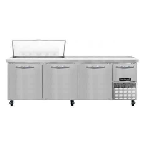 Continental Refrigerator RA93N18M Refrigerated Base Sandwich Unit 93"W 300 Series Stainless Steel (Mighty) Top With (18) 1/6 Size X 4" Deep Pans