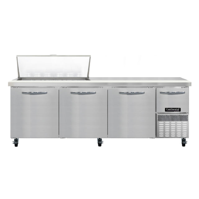Continental Refrigerator RA93N18M Refrigerated Base Sandwich Unit 93"W 300 Series Stainless Steel (Mighty) Top With (18) 1/6 Size X 4" Deep Pans