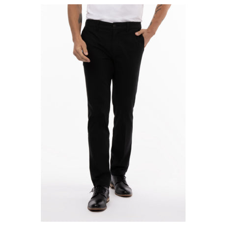 Chef Works PEC02-BLK-30 Chino Stretch Pants Four-way Stretch Fabric Two Back Inset Pockets With Button Closure