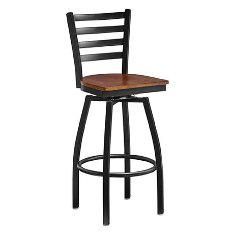 Omcan 47593+69742 (47593+69742) Bar Height Metal Ladder Swivel Chair With Walnut Wood Seat