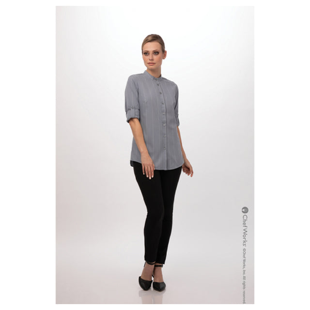 Chef Works SFB03WGRYL Women's Voce Dress Shirt Roll-up Long Sleeves With Button Tab