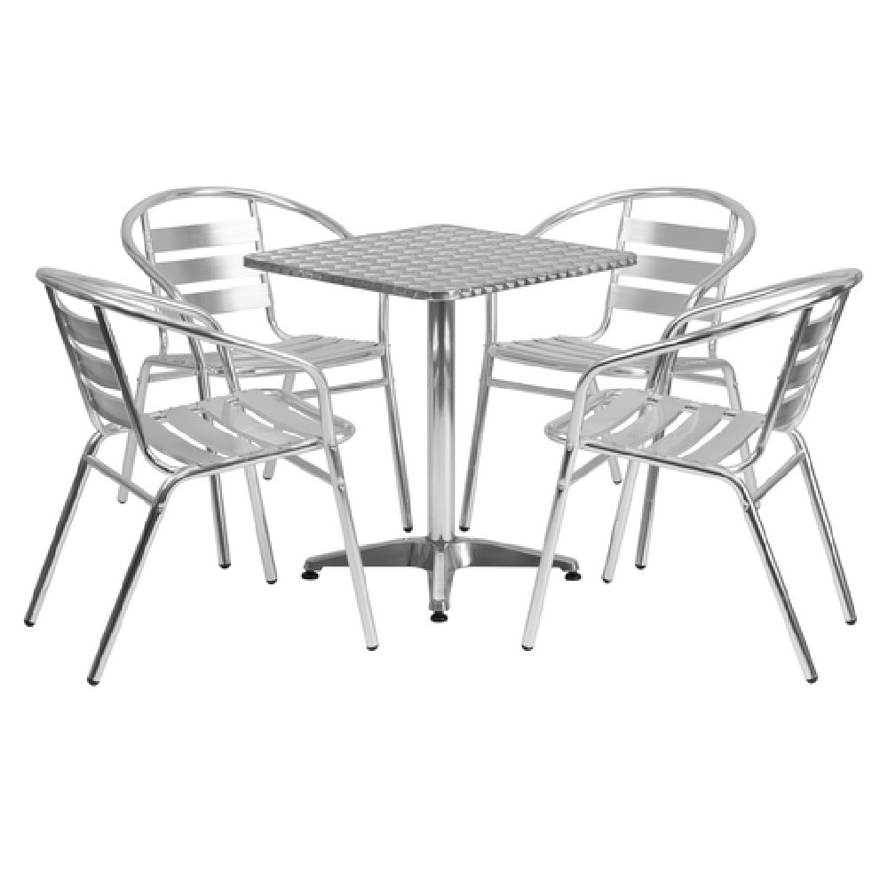 Flash Furniture TLH-ALUM-24SQ-017BCHR4-GG Table & Chair Set Includes (1) 23-1/2"W X 23-1/2"D X 27-1/2"H Table