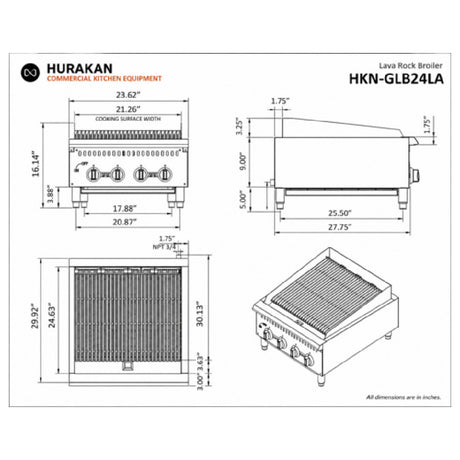 Hurakan By Equip.me HKN-GLB24LA - Hurakan Countertop Lava Rock Broiler, Natural Gas
