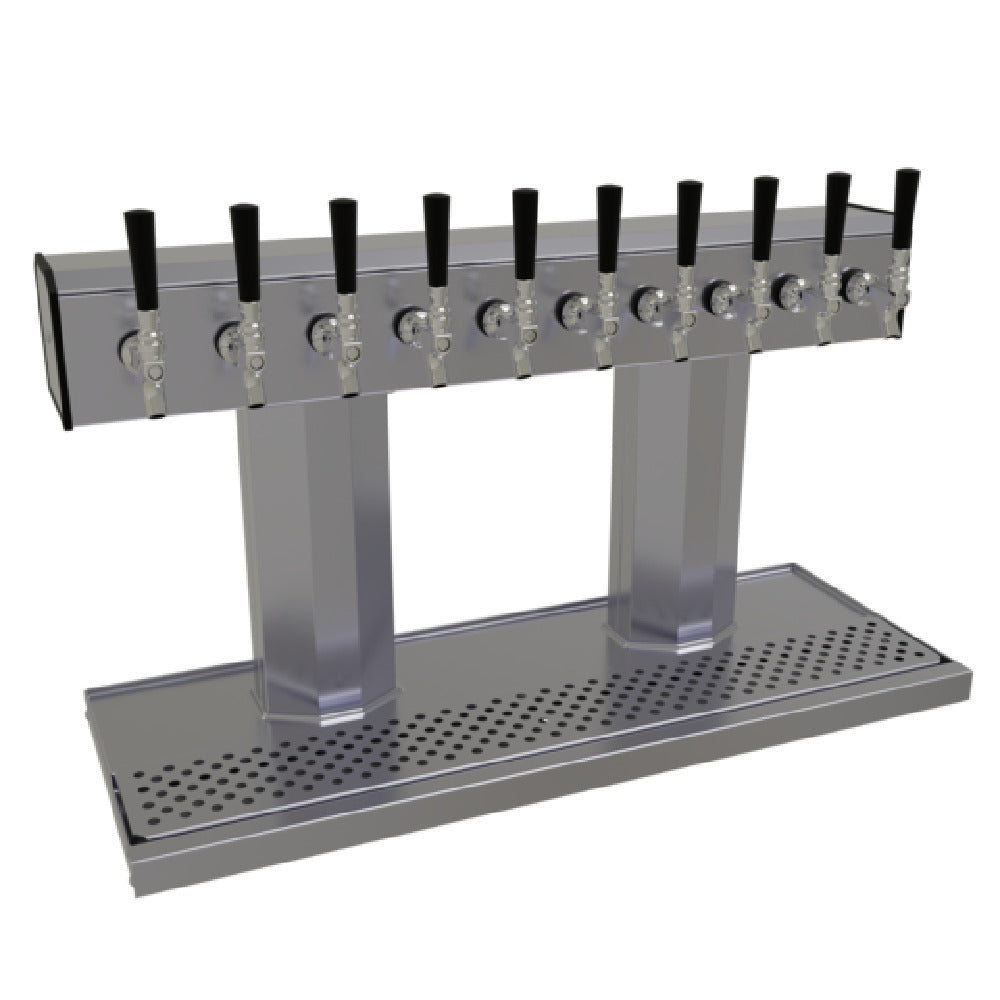 Glastender BT-10-SSR Tee Draft Dispensing Tower Countertop (10) Stainless Steel Faucets (handles Not Included)